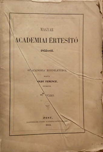 Magyar Academiai �rtes�t� 1855-r�l.