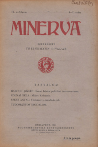 Thienemann Tivadar  (szerk.) - Minerva IX. vfolyam 5-7. szm