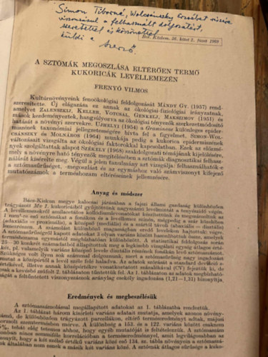 Frenyó Vilmos - A sztómák megoszlása eltérően termő kukoricák levéllemezén