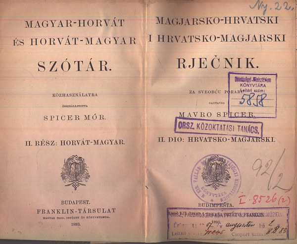 Spicer M�r - Magyar-horv�t �s horv�t-magyar sz�t�r I-II.