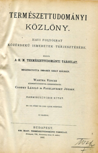 Természettudományi közlöny 1902.