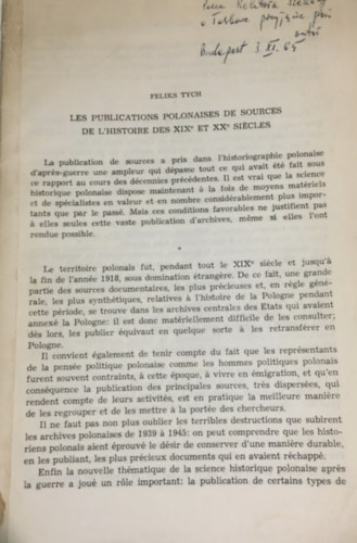 Feliks Tych - Les publications polonaises de sources de l'histoire des XIXe siecles