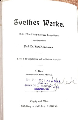 Johann W. Goethe - Goethes Werke 8. - Werther - Wahiverwandtich