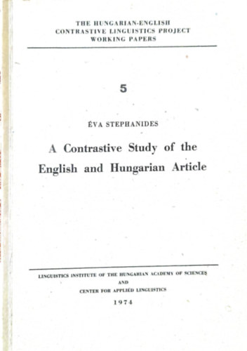 va Stephanides - A Contrastive Study of the English and Hungarian Article