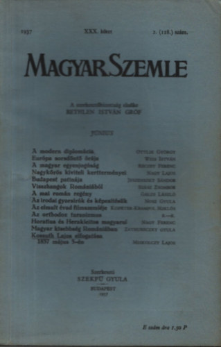 Bethlen Istvn grf - Magyar Szemle 1937. jnius XXX. ktet 2. (118) szm
