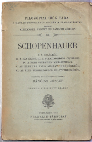Schopenhauer (Filozófiai írók tára II.)