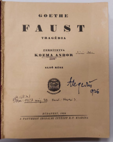 Goethe - Faust - trag�dia (els� �s m�sodik r�sz)