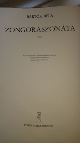 Bart�k B�la - Zongoraszon�ta (1926) - nagyalak� fakszimile kiad�s