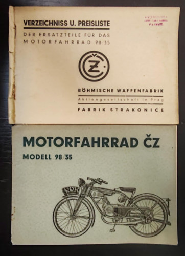 Motorfahrrad cz modell 98/35; verzeichniss und preisliste / katal�gus �s �rlista