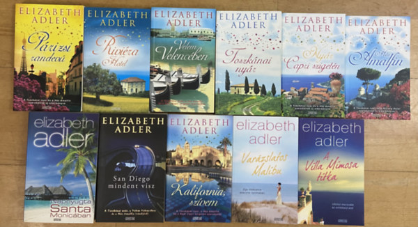 Elizabeth Adler - 11 db Elizabeth Adler reg�ny - Toszk�nai ny�r, Velem Velenc�ben, Rivi�ra hotel, P�rizsi randev�, Ny�r Capri sziget�n, H�z Amalfin, Napnyugta Santa Monic�ban, San Diego mindent visz, Kalifornia, sz�vem, Var�zslatos Malibu, A Villa Mimosa
