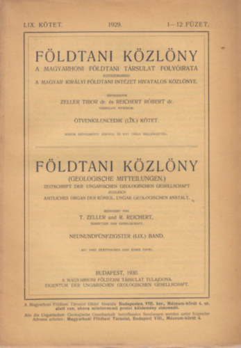 F�ldtani k�zl�ny 1929. LIX. k�tet 1-12. f�zet