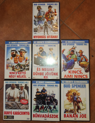 Terence Hill Bud Spencer - 7 DVD Bud Spencer f�szerepl�s�vel: Buny� kar�csonyig, B�nvad�szok, Ban�n Joe, Nincs kett� n�gy n�lk�l, �s megint d�hbe j�v�nk, Kincs, ami nincs, Nyom�s ut�na!