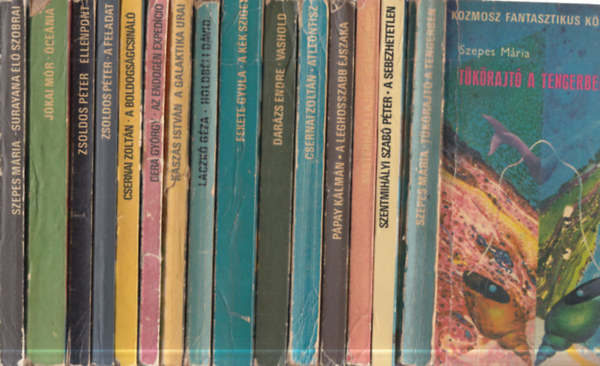 Szentmihályi Szabó Péter, Mesterházi Lajos, Pápay Kálmán, Csernai Zoltán, Darázs Endre, Fekete Gyula, Laczkó Géza, Kaszás István, Gera György, Zsoldos Péter, Jókai Mór Szepes Mária - 15 db. magyar szerzőjű Kozmosz fantasztikus könyvek (Tükörajtó a tengerben + A sebezhetetlen + Sempiternin + A leghosszabb éjszaka + Atleóntisz + Vashold + A kék sziget + Holdbéli Dávid + A galaktika urai + Az endogén expedíció + A bold