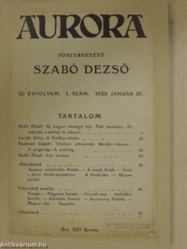 Szab� Dezs� - Aurora �j �vfolyam 1. sz�m 1923. janu�r 20