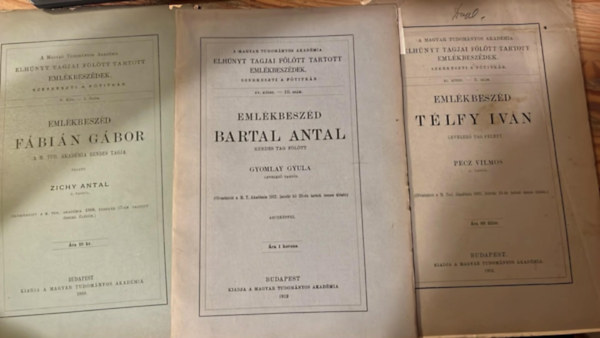 Gyomlay Gyula, Pecz Vilmos Zichy Antal - Emlékbeszéd Fábián Gábor/ Bartal Antal/ Télfy Iván felett