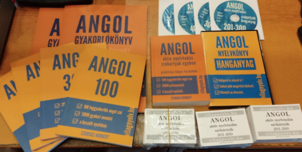 Csord�s Norbert - Nagy angol nyelvtanul�s csomag, 7 db k�tet + 6 CD lemez + sz�k�rty�k