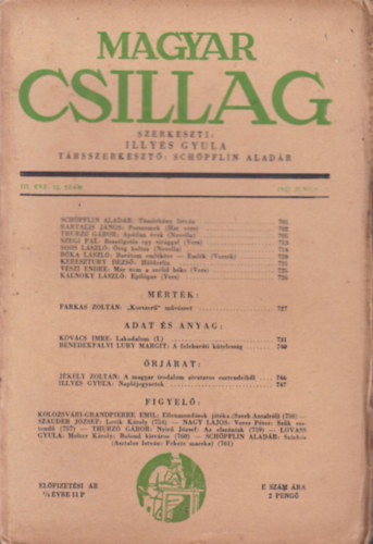 Illy�s Gyula  (szerk.) - Magyar Csillag - III. �vfolyam 12. sz�m 1943. J�nius 15.