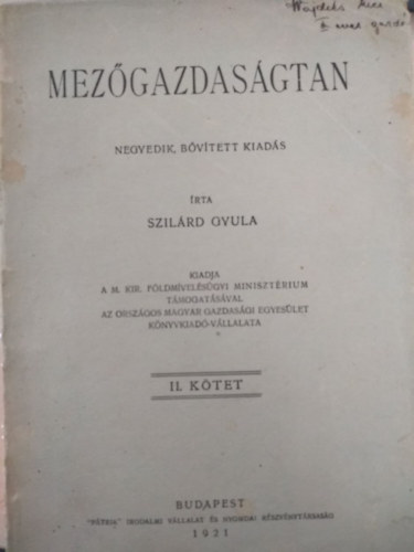 Szilrd Gyula - Mezgazdasgtan II.