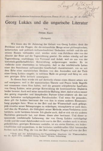 Nagy Pter - Georg Lukcs und die ungarische Literatur