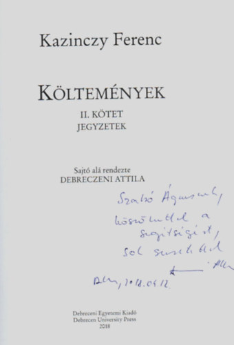 Debreczeni Attila - Kltemnyek II. ktet. - Jegyzetek. (Kazinczy Ferenc mvei.) -DEDIKLT.