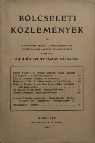 Bölcseleti közlemények 10. (1944)
