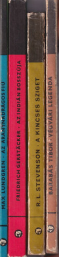 Friedrich Gerstacker, R. L. Stevenson, Barab�s Tibor Max Lundgren - 4 db delfin k�nyv: V�gv�ri legenda + A kincses sziget + Az indi�n bossz�ja + Az aranynadr�gos fi�