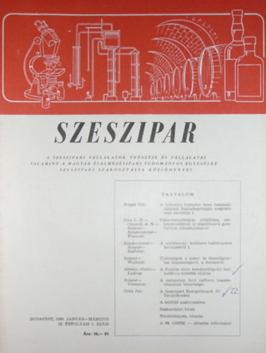 Btai Tibor  (szerk.) - Szeszipar 28. vfolyam 1. szm