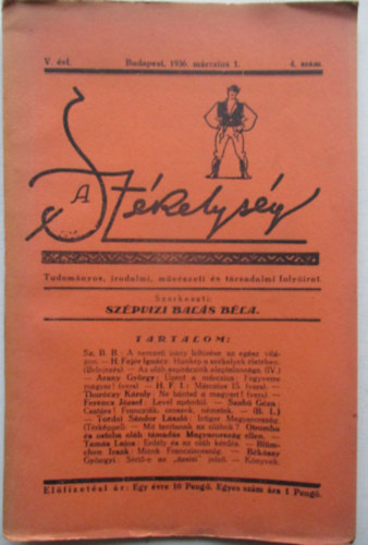 Sz�pvizi Bal�s B�la - A Sz�kelys�g V. �vfolyam 4. sz�m Budapest, 1936 m�rczius 1.