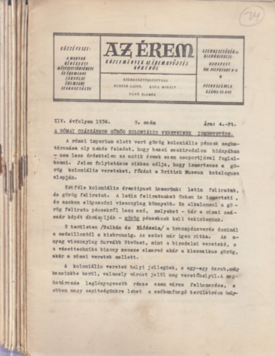 8 db. Az érem szórvány lapszám (1958/9, 10, 1959/13, 1960/14, 1963/24, 25, 26, 1966/37-38)