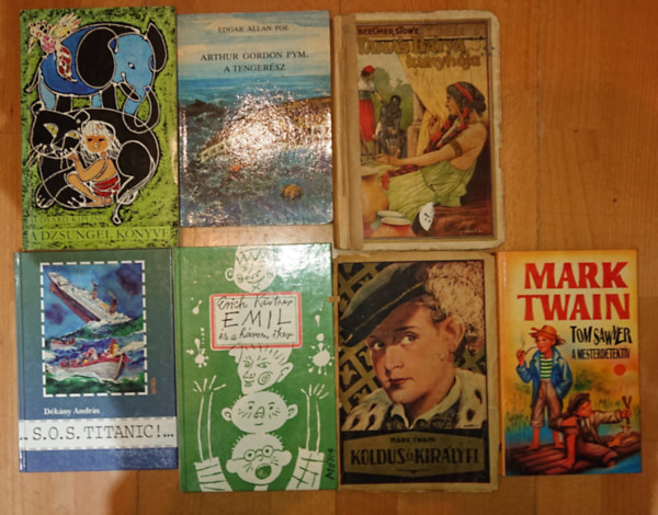 Dékány András, Erich Kästner, Edgar Allan Poe, Rudyard Kipling, Harriet Beecher Stowe Mark Twain - 7 klasszikus ifjúsági regény: A Dzsungel könyve, S.O.S. Titanic!, Arthur Gordon Pym, a tengerész, Tamás bátya kunyhója, Emil és a három iker, Koldus és királyfi, Tom Sawyer a mesterdetektív