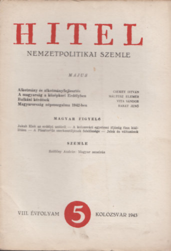 K�ki B�la szerk. Kiss Jen�  (szerk.) - Hitel nemzetpolitikai szemle VIII. �vfolyam / 1943 m�jus