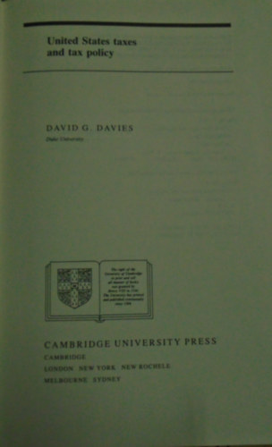David G. Davies - United States taxes and tax policy
