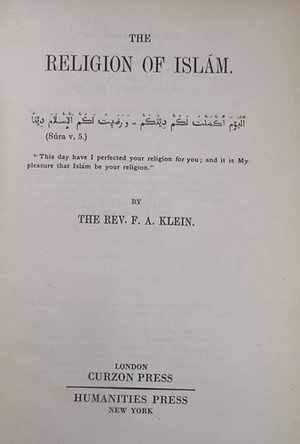 F. A Klein - The Religion of Islm