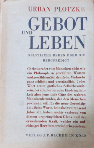 Urban Plotzke - Gebot und Leben - Geistliche Reden ber die Bergpredigt