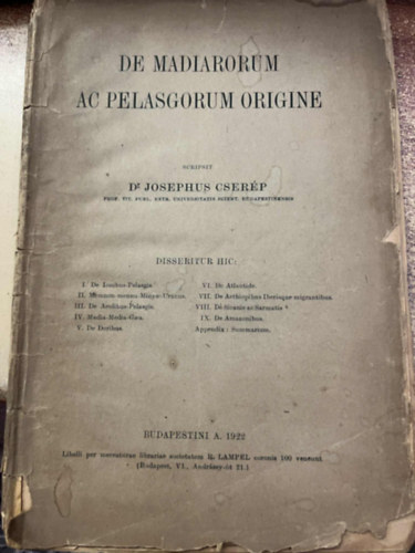 Dr. Josephus Cser�p - De madiarorum ac pelasgorum origine