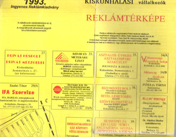 Patk Istvnn - Kiskunhalasi vllalkozk reklmtrkpe 1993