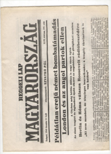 Magyarorsz�g - reggeli lap XLVII. �vfolyam 298. sz�m (1940 december 31.)