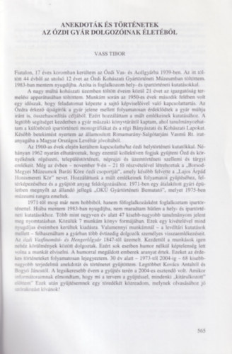 Vass Tibor - Anekdotk s trtnetek az zdi gyr dolgozinak letbl - A Herman Ott Mzeum vknyve - klnlenyomat