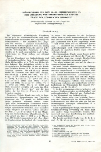 Graberfelder aus den 10-11. jahrhunderten in der umbegung von Szkesfehrvr und die frage der frstlichenresidenz