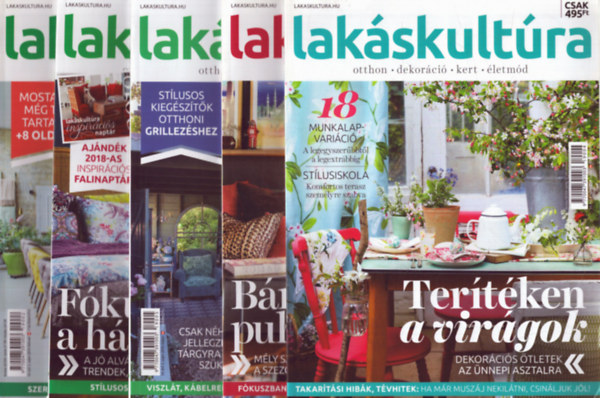 Fazekas Kira  (f�szerk.) - 5 db Lak�skult�ra magazin: 2018. janu�r, 2018. november, 2019. febru�r, 2019. �prilis, 2019. m�jus