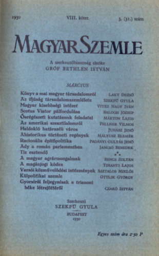 Szekf Gyula (Szerk.) - Magyar Szemle 1930-31. (7 szm egybektve)