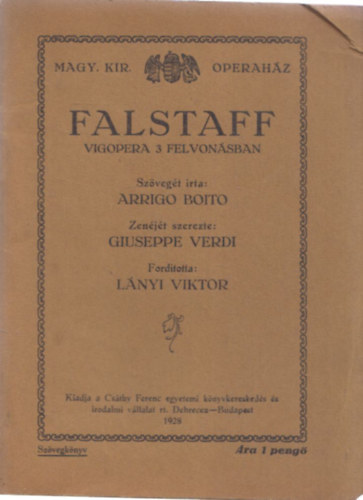 Giuseppe Verdi - Falstaff (szövegkönyv)- Magyar Királyi Operaház