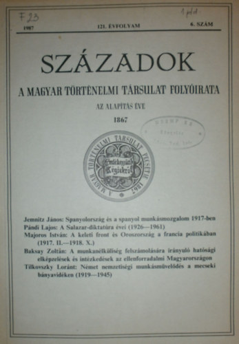 Pál Lajos (szerk.) - Századok 121. évf. 1987. 6. szám