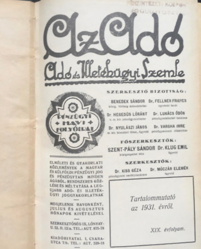 Dr. Szent-Ply Sndor Klug Emil - Az ad - Ad s Illetkgyi Szemle - 1931 (XIX. vf.)