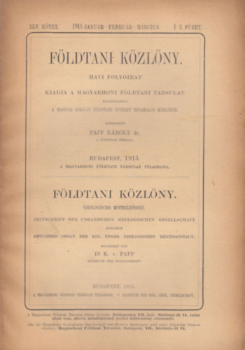 Fldtani kzlny 1915/1-12. (Teljes vfolyam lapszmonknt)