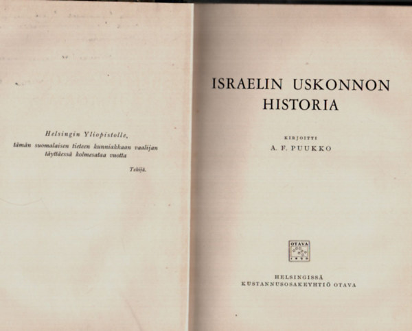 A. F. Puukko - Israelin Uskonnon Historia. - Izrael vallásának története.