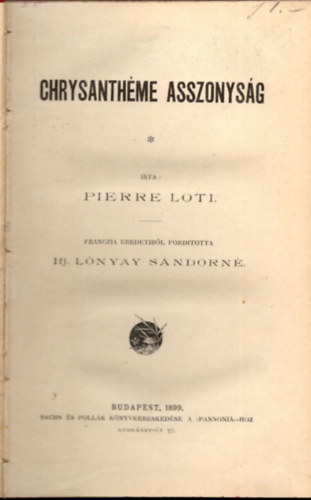 Pierre Loti - Chrysanthme asszonysg