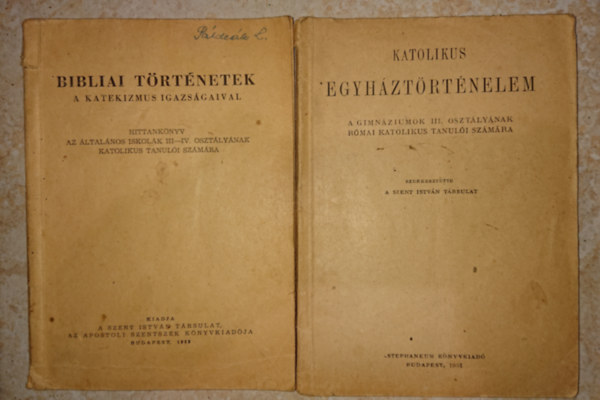 2 db katolikus tanknyv az 1950-es vekbl: Bibliai trtnetek, Katolikus egyhztrtnelem