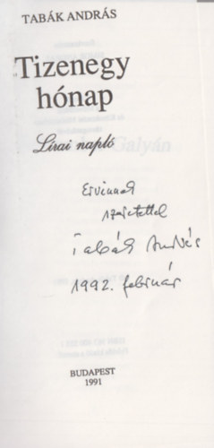 Tabk Andrs - Tizenegy hnap - Lrai napl (Dediklt)