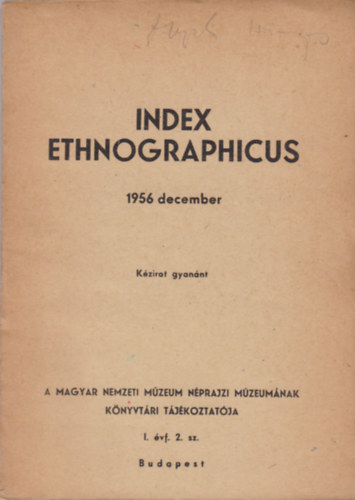 Index ethnographicus 1956 december - kézirat gyanánt